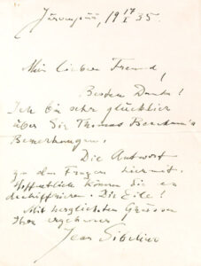 Letter from Sibelius to Walter Legge
